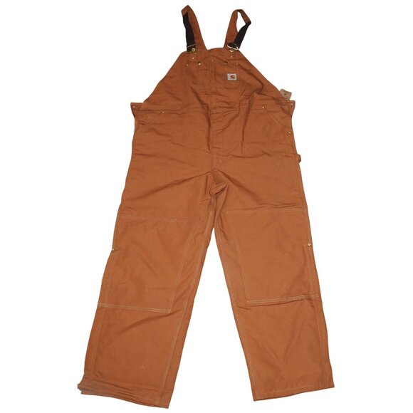 NWT Carhartt Bib Overalls Duck Quilt Lined Men 52x32 Double Knee R02 BRN USA - Picture 1 of 6